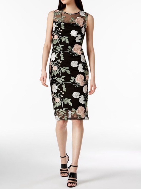 Calvin Klein Dresses & Skirts - Calvin Klein Floral Embroidered Black Sheath Dress size small